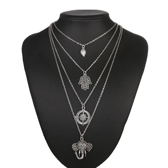 NWOT Women Multi-layer Long Chain Pendant Crystal Choker Necklace Jewelry - Picture 1 of 11